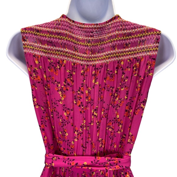 Diane Von Furstenberg DVF Silk Wrap Smocked Ditsy Floral Pink Midi Dress 6 - Picture 9 of 16